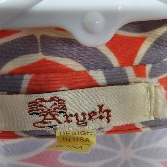 Aryeh Peach Gray Geometric True Wrap Mini Dress Boho Retro M - Picture 9 of 12